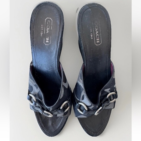 Vintage 90s Y2K COACH Chrissie Velour Wedge Platform Heels Sandals Monogram 9 - Picture 3 of 10